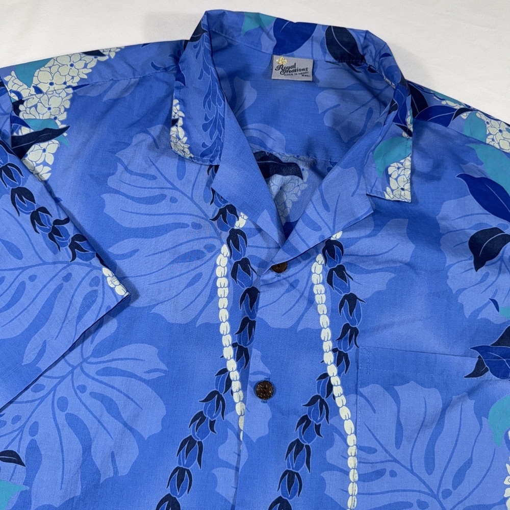 Vtg Royal Creations Tropical Made in‎ Hawaii Blue Button Up Shirt Mens Size XXL
